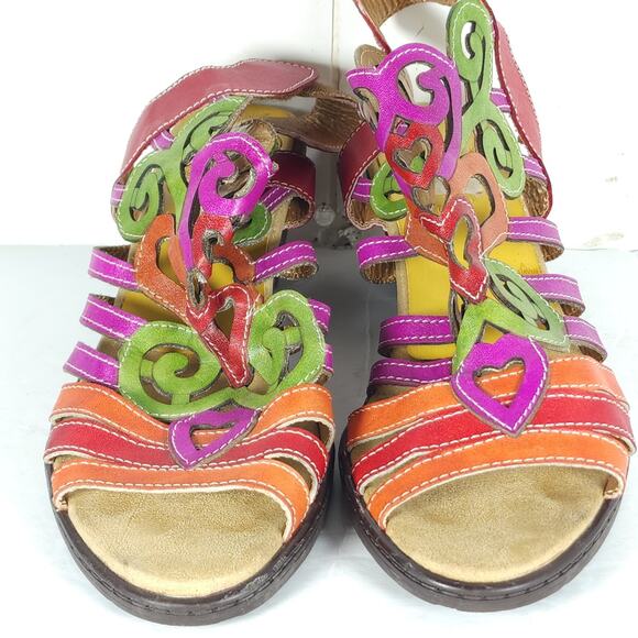 Socofy Women's US 10-10,5 EU 41 Multicolor Leather Cut-Out Strappy Sandals - Picture 5 of 16